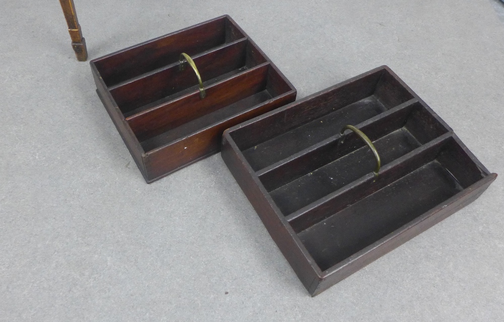 Two 19th century cutlery trays, with three divisions and a brass handle to top, largest 41 x 33cm (
