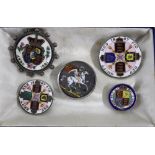 A group of five silver and enamel coins to include a double florin, crown and shilling, (5)