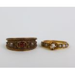 18ct gold diamond and seed pearl ring and a 9ct gold gemset ring, (2)