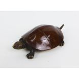 Bronze patinated metal turtle, the shell forming the lid, 12cm long