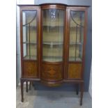 Sheraton Revival mahogany and satin inlaid bow front display cabinet,