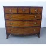 Georgian mahogany bow front chest with three short and three long drawers, on bracket feet, 112 x