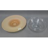 An Art Deco Chander le verre Francias pink glass bowl, 37cm, and a Whitefriars clear glass bowl (2)