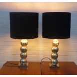 Pair of four ball silver leaf table lamp bases with black shades, height overall 70cm (2)