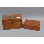 Tartanware box, 18cm, and a 19th century mahogany tea caddy with two led lined divisions, (20