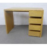 Contemporary light oak desk with four drawers to the single pedestal, 100 x 72cm together with a