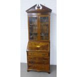 Georgian style mahogany and inlaid bureau bookcase, 74 x 218 x 47cm