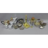 Carton containing miscellaneous metalware items to include a brass trivet, Epns chocolate pot,