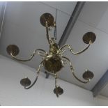 Brass six branch chandelier light fitting, approx 80 x 62cm