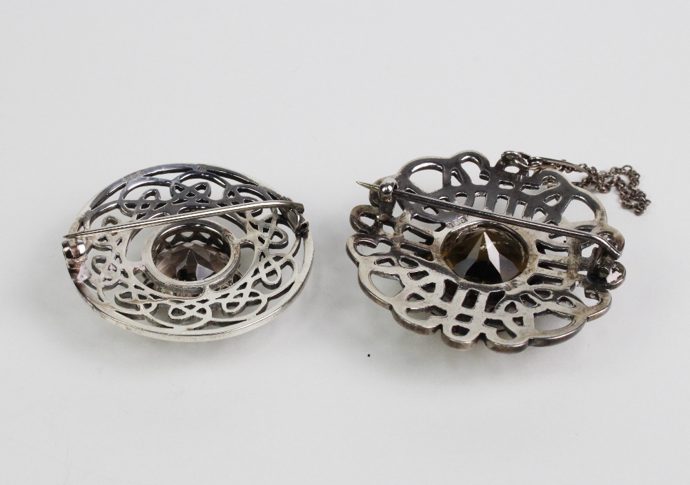 Two Scottish silver citrine brooches, both with Edinburgh hallmarks and one stamped INVSS (2) - Image 2 of 3