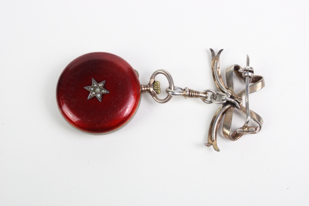 Early 20th century red enamel and seed pearl fob watch - Image 3 of 4