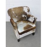 cowhide upholstered armchair, 68 x 74 x 48cm
