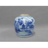 Provincial Chinese blue and white jar with a landscape patter, 18cm
