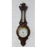 Early 20th century oak cased wheel wall barometer, 95cm