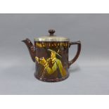 Doulton Kingsware teapot with London silver mounts, 14cm high