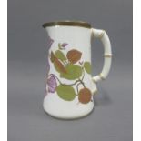 Royal Worcester jug with a bamboo moulded handle and painted with butterflies and flowers,