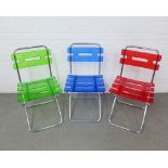 Set of three Arrmet, Italian coloured plastic and chromed metal folding chairs, (3)