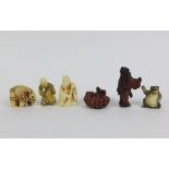 Six various resin netsukes to include an elephant, cobra and a cat, etc, tallest 6cm (6)