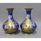 Pair of Wiltshire and Robinson Carltonware pagoda pattern vases, 17cm (2)