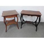 Two Edwardian mahogany two tier occasional tables, 77 x 76cm (2)