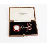 Early 20th century red enamel and seed pearl fob watch