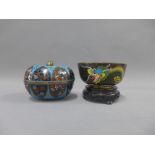 Cloisonne oval jar and cover together with a dragon pattern bowl, 11cm (2)