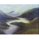 Loch landscape, oil on board, signed with a monogram J.S, in a gilt frame, 24 x 19cm