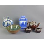 Mixed lot to include a Birmingham silver mounted teapot, cream jug and sugar bowl (a/f) , studio