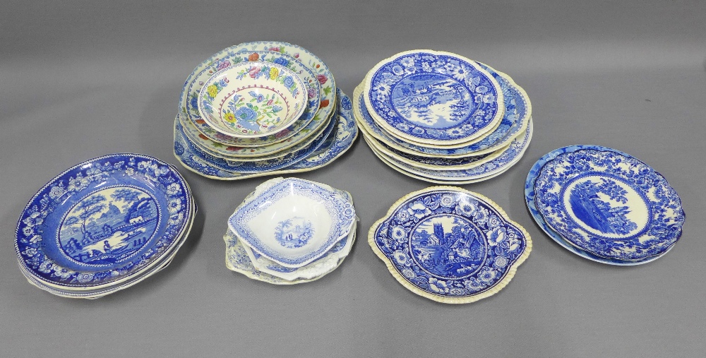 Collection of Staffordshire blue and white transfer printed pottery (a lot)
