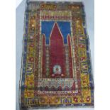 Ladik prayer rug, red mihrab, tulip and other flowerhead borders, 186 x 112cm
