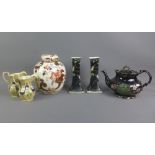 Mixed lot of Staffordshire pottery to include a Mason's Brown Velvet ginger jar and cover, a pair of