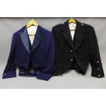 Black wool Prince Charlie style jacket and waist coat with faux ivory buttons and a boys blue