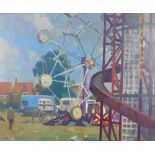 Hugh Micklem, Fairground Scene, oil on board, signed and dated 84, 49 x 40cm