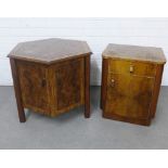 Early 20th century walnut bedside cabinet and a faux walnut side table, largest 55 x 53 (2)