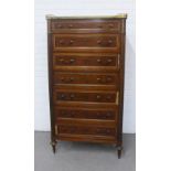 French mahogany and brass mounted semanier chest with a marble top and three quarter pierced brass