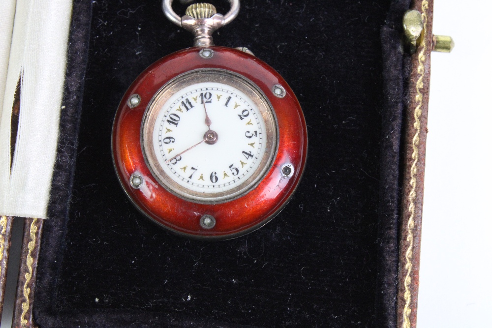 Early 20th century red enamel and seed pearl fob watch - Image 4 of 4