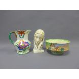 Mixed lot to include a Royal Doulton The Old Wife, registered in Australia bowl, Maling jug and a