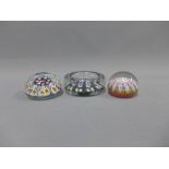 Three millefiore glass paperweights to include Strathearn glass, etc 10cm (3)
