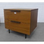 Contemporary walnut coloured bedside with two drawers, on black metal legs, 55 x 50cm