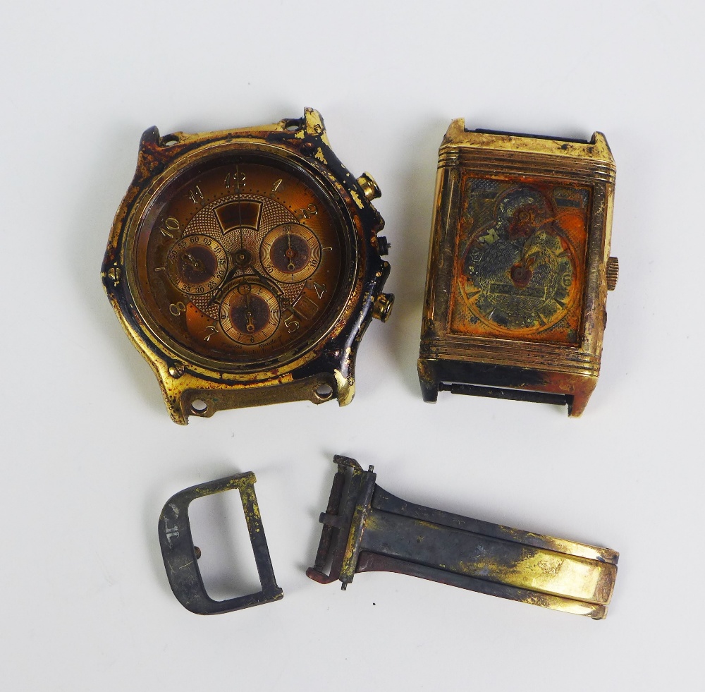 Scrap 18ct gold watch parts, fire damaged parts from a Gent's Ebel gold cased watch and a Gents's