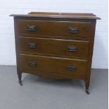 Early 20th century ledgeback chest with three long drawers, 92 x 64cm (a/f)