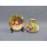 Royal Worcester fruit painted vase by K. Blake with pierced and gilded rim, 10cm, together with a