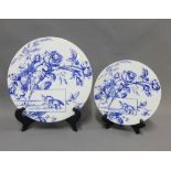 Two Victorian Westhead and Moore blue and white aesthetic pattern plaques, largest 30cm diameter
