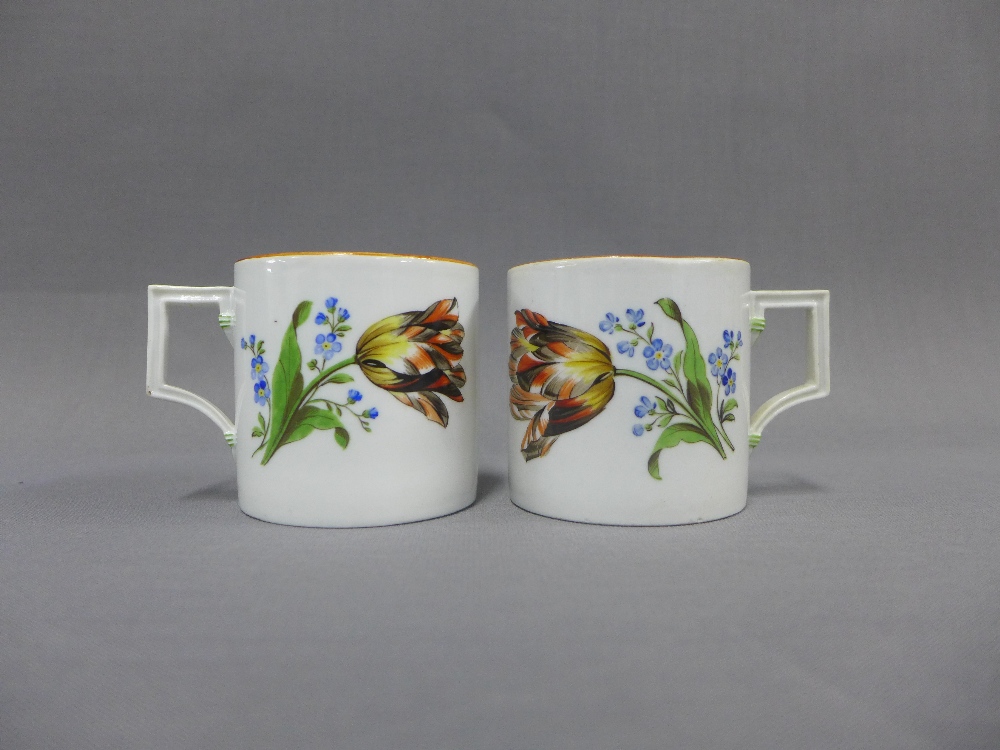 Set of four Meissen floral patterned coffee cans and a one matching saucer, with brown rim lines, - Image 2 of 5