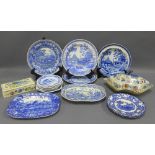 Collection of miscellaneous 19th century Staffordshire blue and white transfer printed pottery, etc