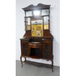 Mahogany mirrorback cabinet on cabriole legs with an under tier, 222 x 112 x 44cm