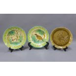 H. Boulenger, Choisy-le-roi, French majolica plate, circa 1900 together with a pair of Spanish