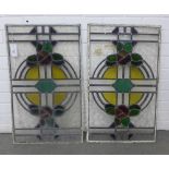 Two leaded and stained glass panels, 43 x 71cm (2)