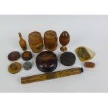 A collection of Mauchline ware, Tartanware and a fruitwood and ivory Stanhope with a view of