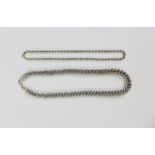 Silver curb link necklace, approx 125g together with a silver rope twist necklace (2)